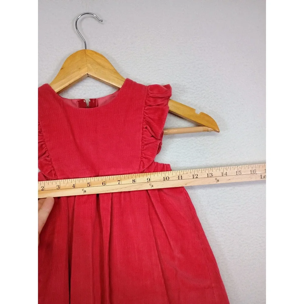 Cottagecore Fischel by Johnston Toddler 3T Red Corduroy Ruffle‎ Pinafore Dress